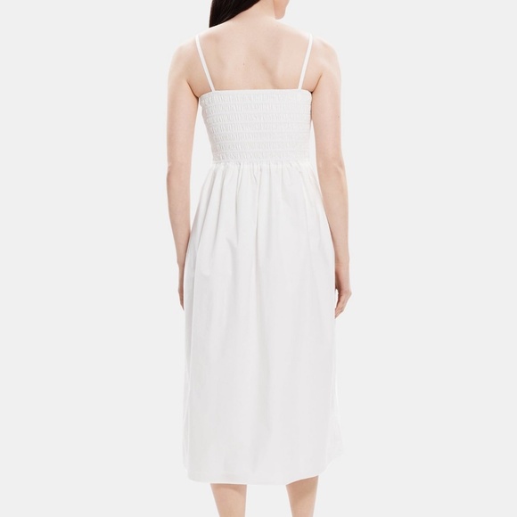 Theory Smocked Cotton Poplin Midi Dress in White Size Large L - Picture 3 of 3